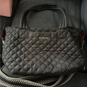 MZ Wallace  Medium Sutton Deluxe Tote Bag Magnetic Grey, Gold & Leather Set